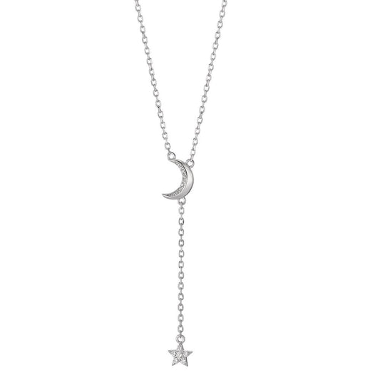 Y-Collier Silber Zirkonia rhodiniert Mond mit Stern verstellbar