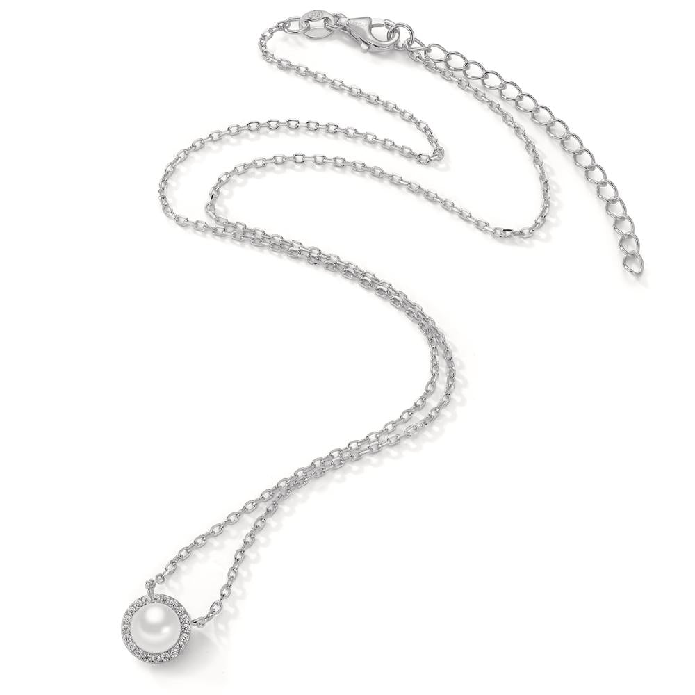 Collier Argent Zircone Rhodié perle d'eau douce 40-45 cm Ø9 mm