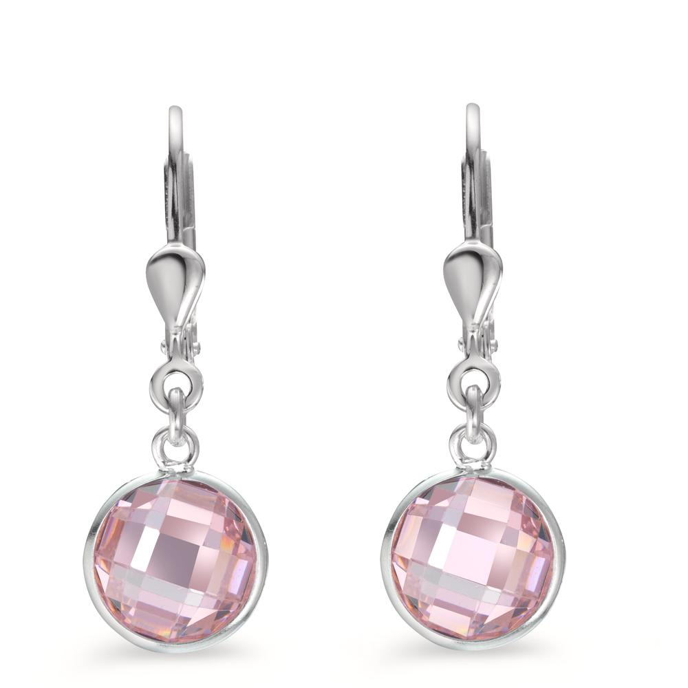 Ohrhänger Silber Zirkonia pink, 2 Steine Ø8 mm