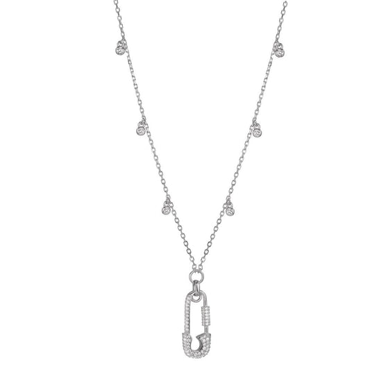 Necklace Silver Zirconia Rhodium plated Safety Pin 40-45 cm