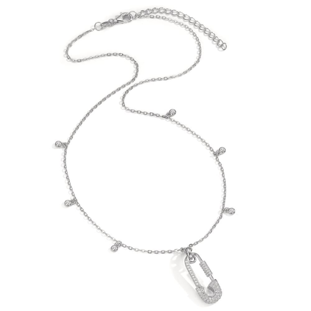 Necklace Silver Zirconia Rhodium plated Safety Pin 40-45 cm