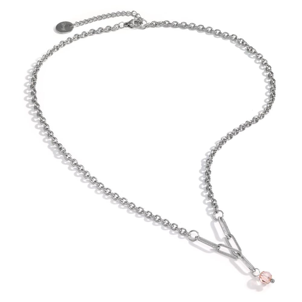 Collier Acier inoxydable Zircone rose 41-45 cm