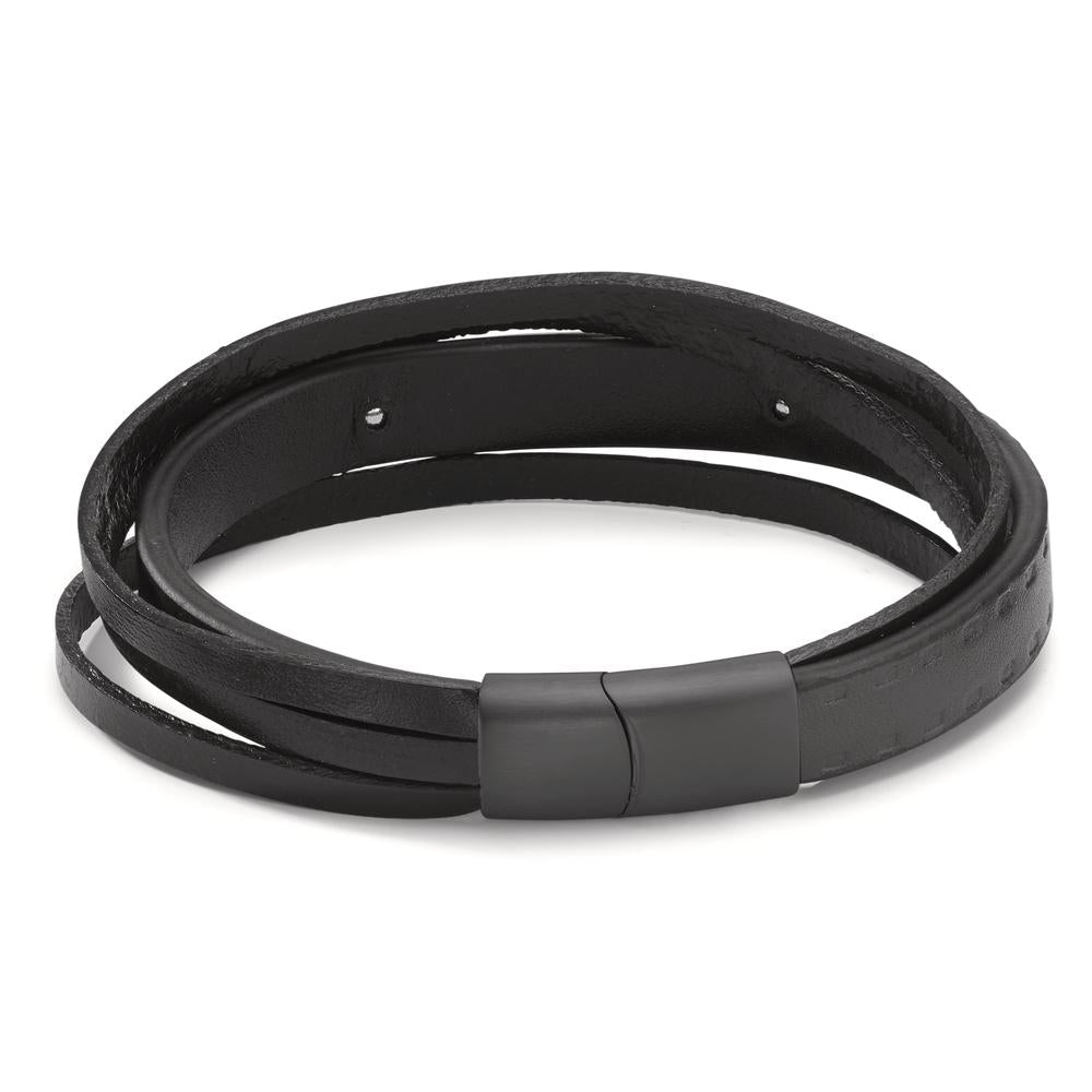 Armband Edelstahl, Leder schwarz IP beschichtet