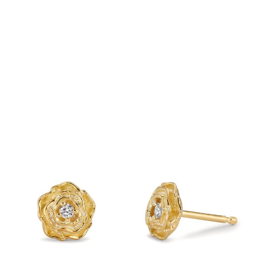 Stud earrings Silver Zirconia 2 Stones Yellow Gold plated Rose Ø8 mm