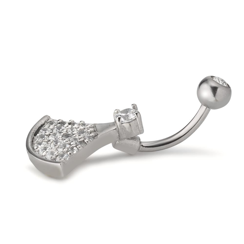 Navel piercing Stainless steel Zirconia White, 23 Stones