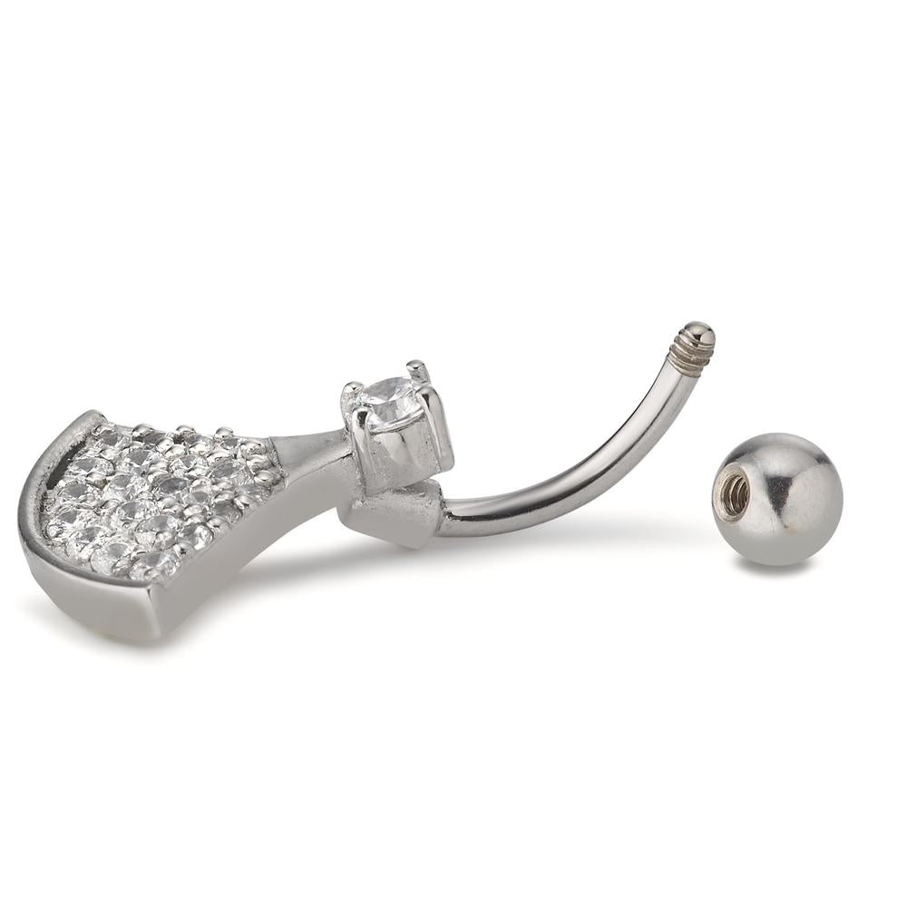 Navel piercing Stainless steel Zirconia White, 23 Stones