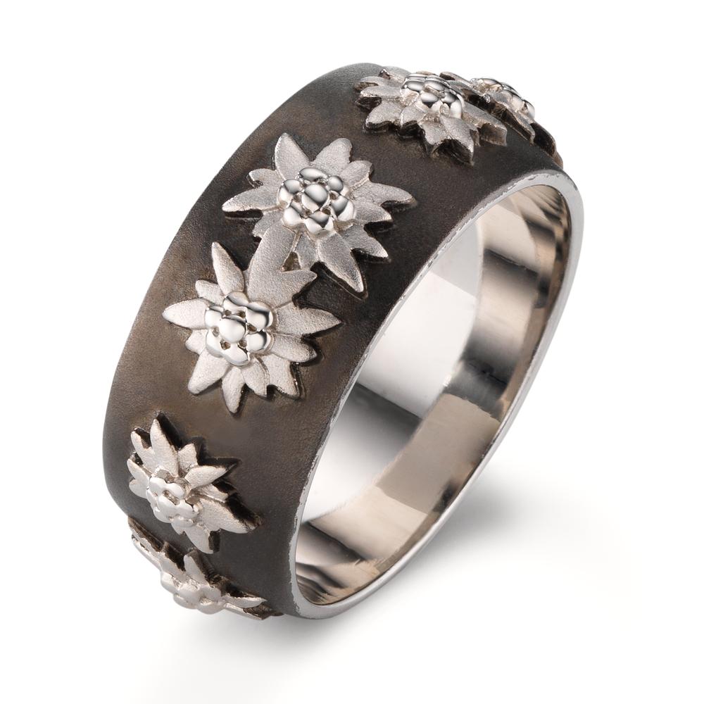 Fingerring Silber schwarz rhodiniert Edelweiss