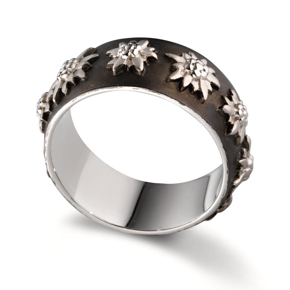 Fingerring Silber schwarz rhodiniert Edelweiss