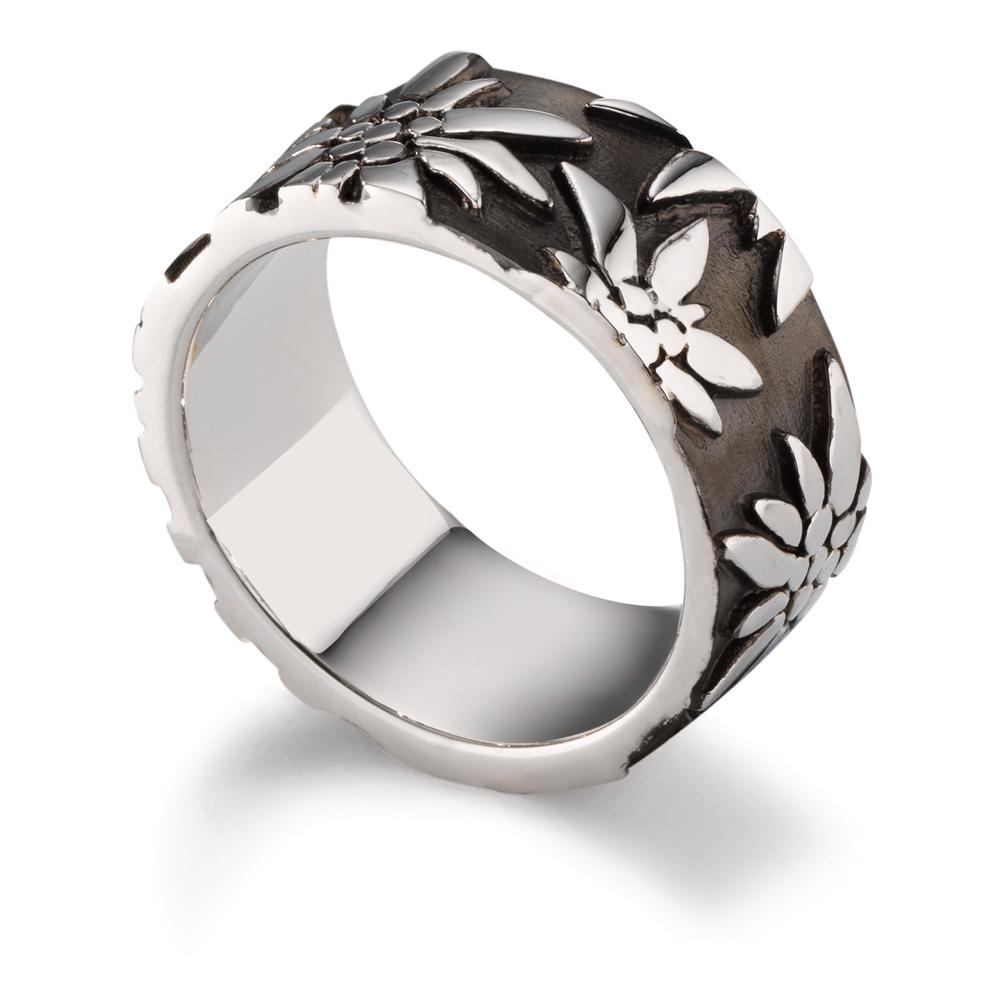 Fingerring Silber schwarz rhodiniert Edelweiss