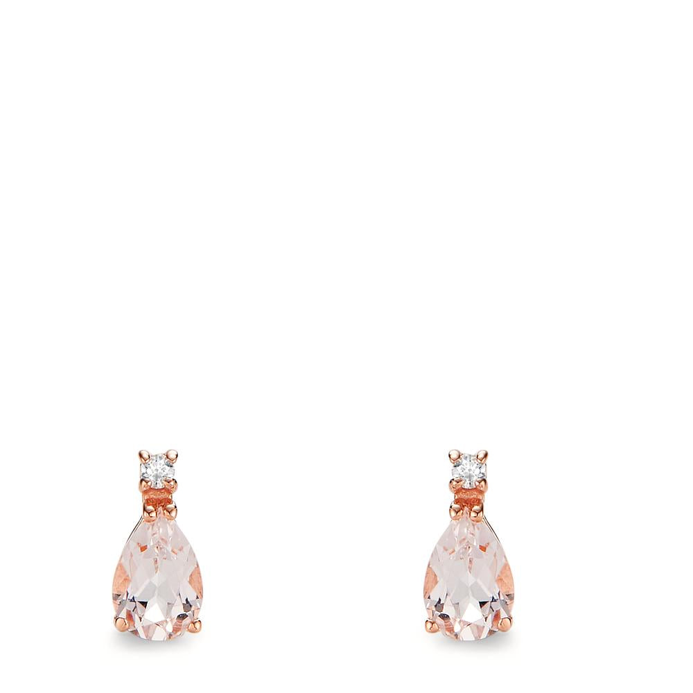 Clous d'oreilles Or rouge 18K Morganite, Diamant 0.032 ct, 2 Pierres, w-si