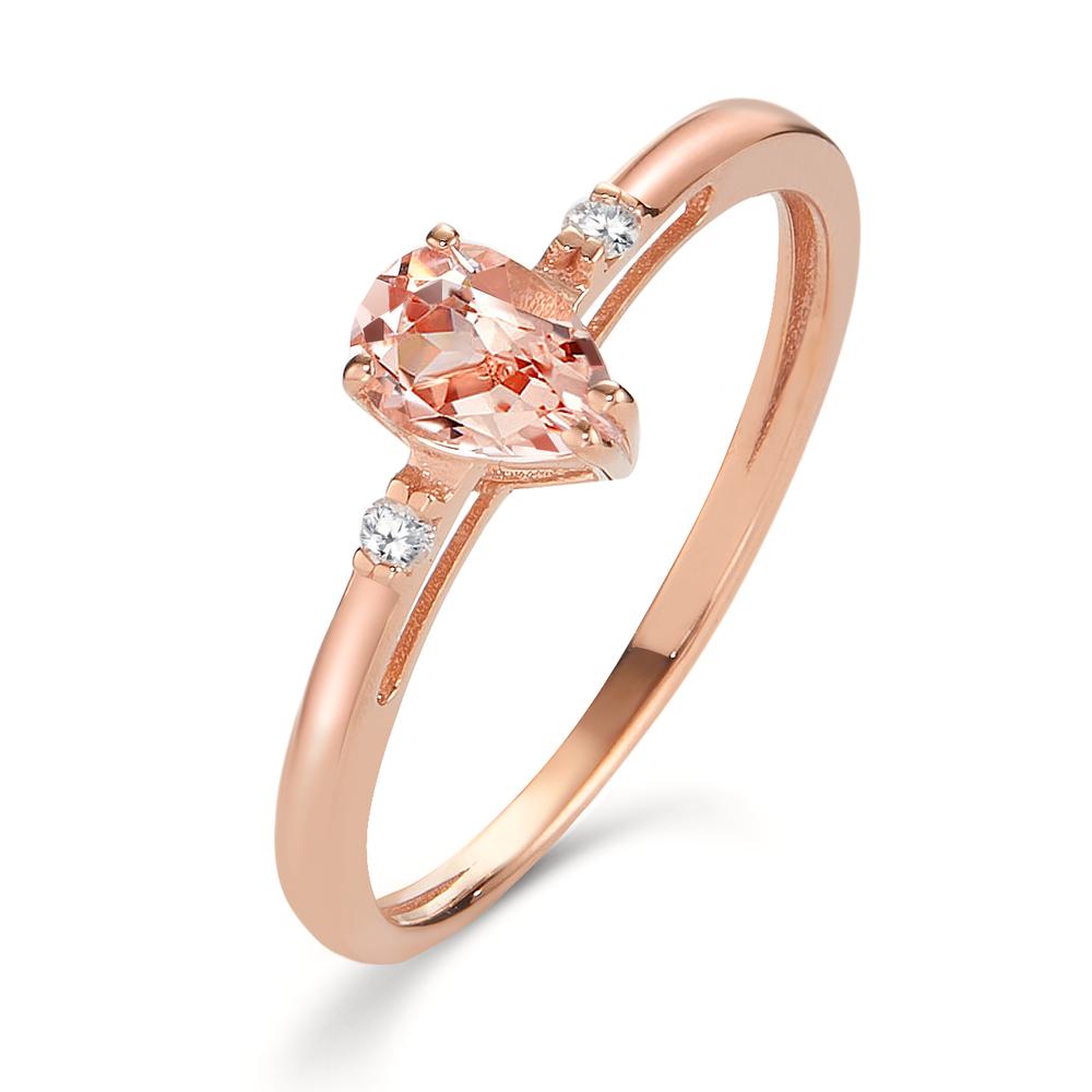 Anello Oro rosso 750/18 carati Morganite 0.45 ct, 3 pietra, Diamante 0.032 ct, 2 pietra, w-si