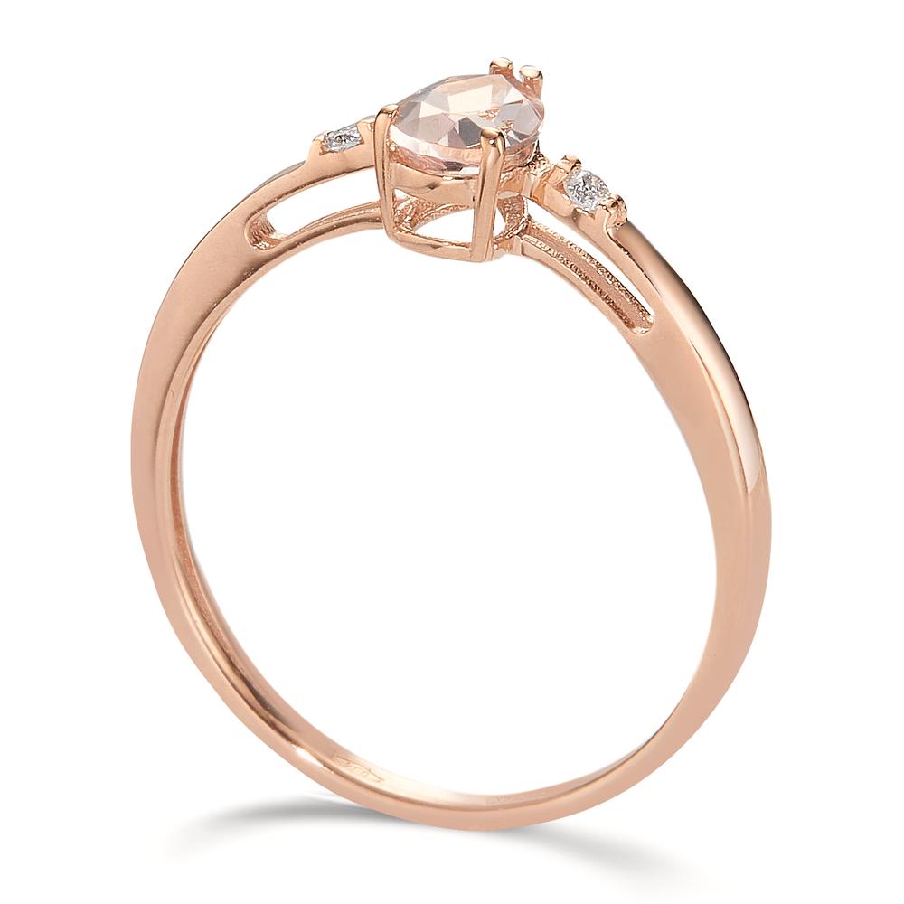 Anello Oro rosso 750/18 carati Morganite 0.45 ct, 3 pietra, Diamante 0.032 ct, 2 pietra, w-si