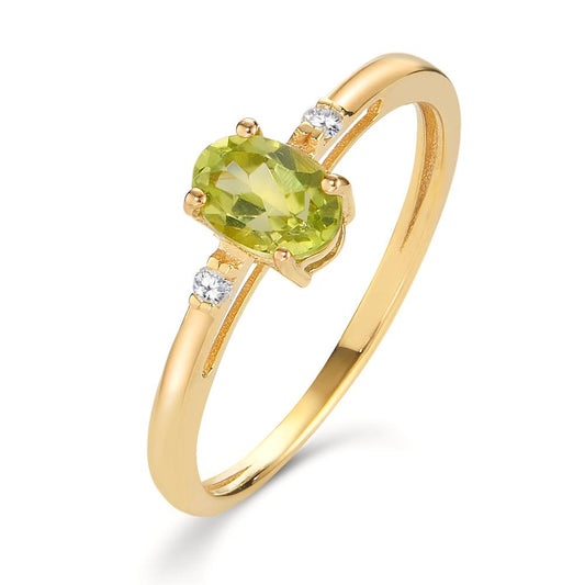 Fingerring 750/18 K Gelbgold Peridot 0.50 ct, Diamant 0.03 ct, 2 Steine, w-si