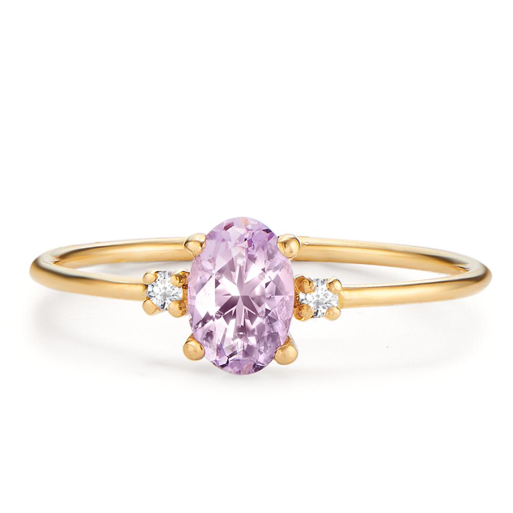 Fingerring 750/18 K Gelbgold Diamant 0.03 ct, 3 Steine, w-si, Amethyst