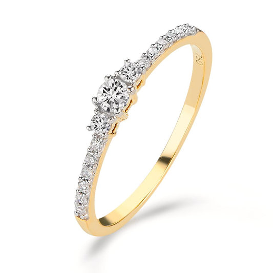 Fingerring 750/18 K Gelbgold Diamant 0.20 ct, 15 Steine, w-si