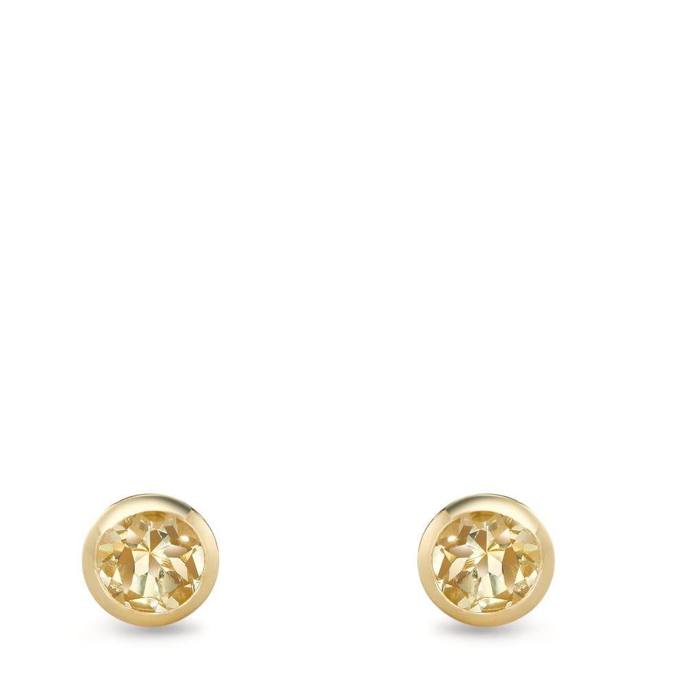 Pendientes Plata Cuarzo amarillo, 2 piedras Amarillo Dorado Ø6 mm