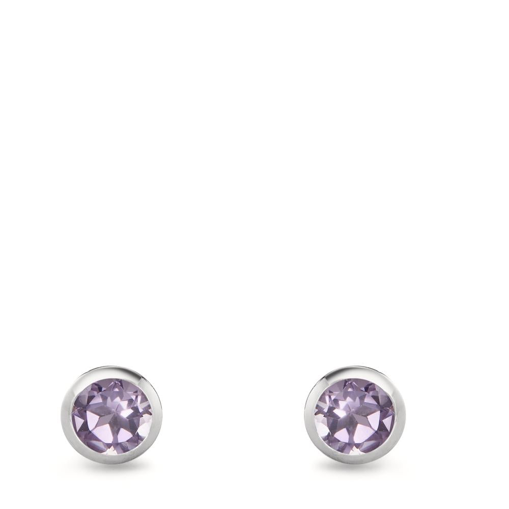 Ohrstecker Silber Amethyst 2 Steine rhodiniert Ø6.5 mm