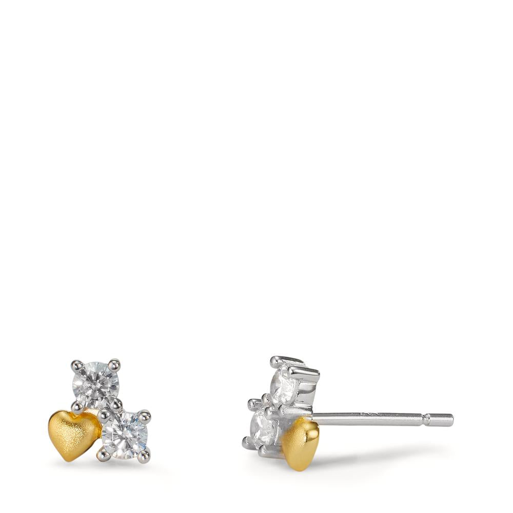 Pendientes Plata Circonita 4 piedras Amarillo Rodio plateado Corazón