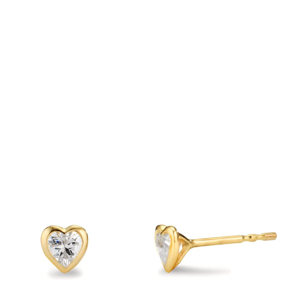 Stud earrings 9k Yellow Gold Zirconia 2 Stones Heart Ø5 mm