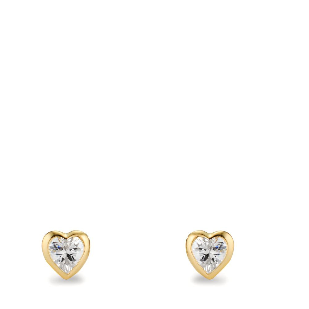 Stud earrings 9k Yellow Gold Zirconia 2 Stones Heart Ø5 mm