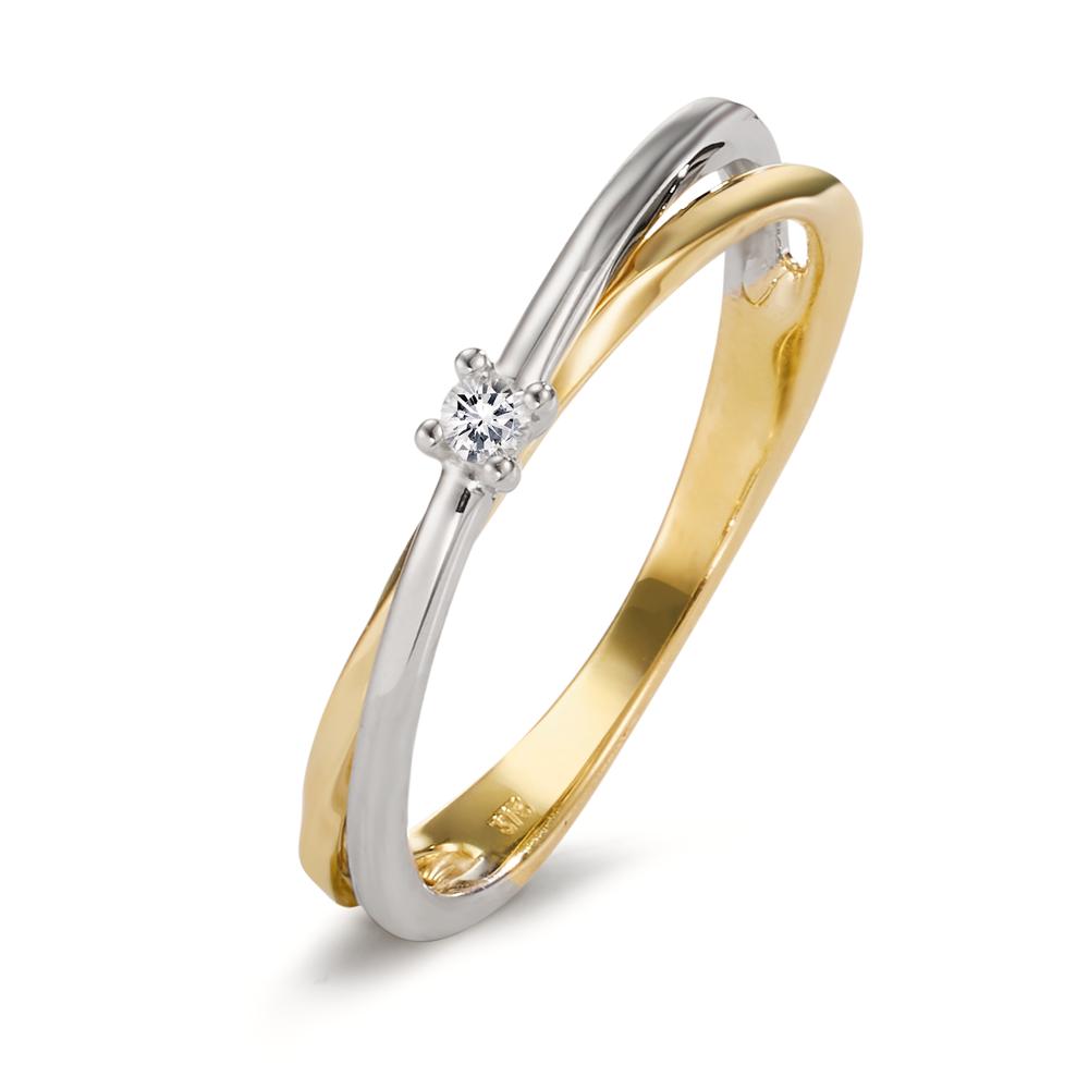 Fingerring 375/9 K Gelbgold, 375/9 K Weissgold Diamant 0.03 ct, w-si