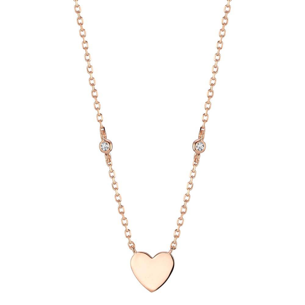 Collier Argent Zircone 2 Pierres rosé Plaqué or Coeur 30-34 cm