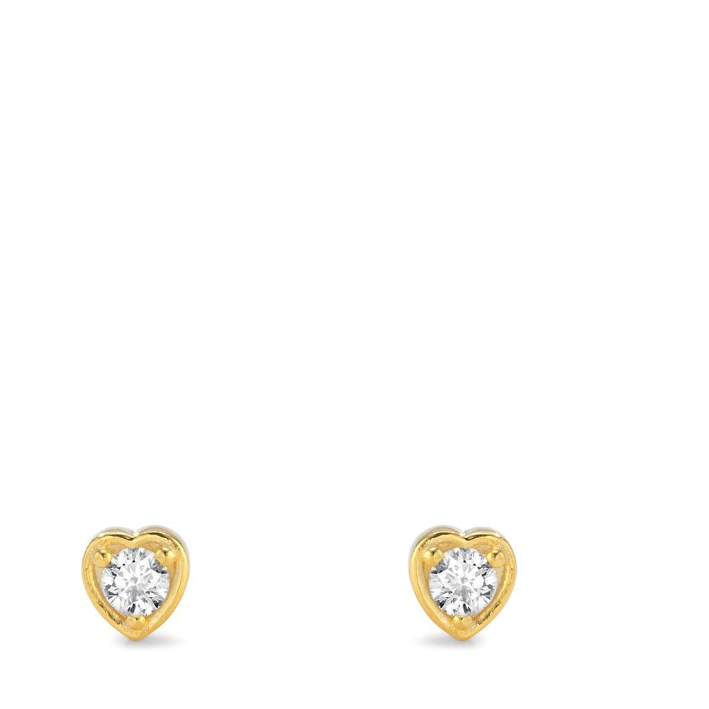 Stud earrings Silver Zirconia 2 Stones Yellow Gold plated Heart Ø4.5 mm