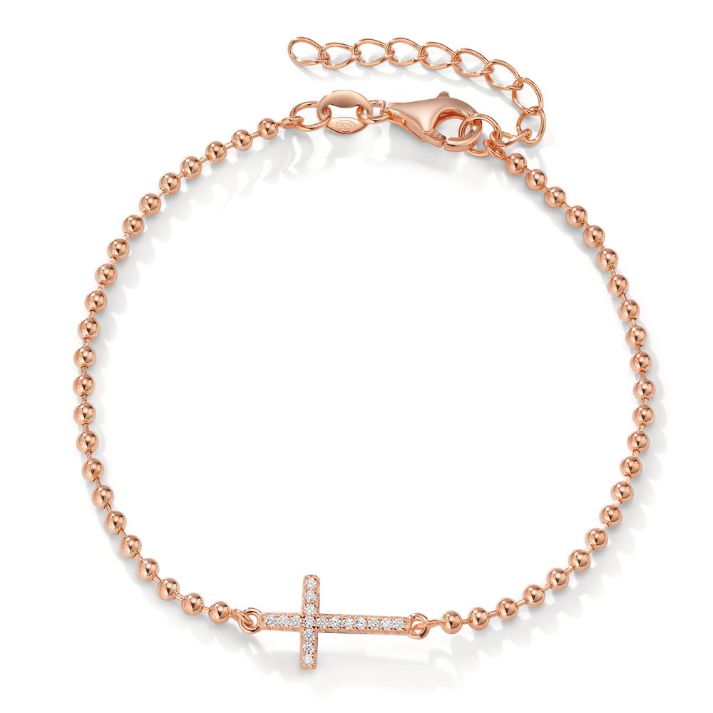 Armband Silber Zirkonia 17 Steine rosé vergoldet Kreuz verstellbar