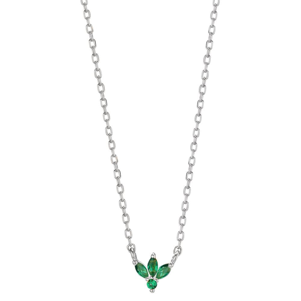 Collier Argent Zircone vert, 4 Pierres Rhodié 38-42 cm