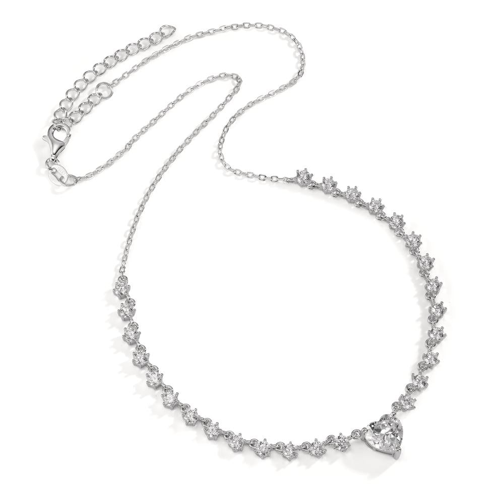 Collier Argent Zircone Rhodié Coeur 36-41 cm