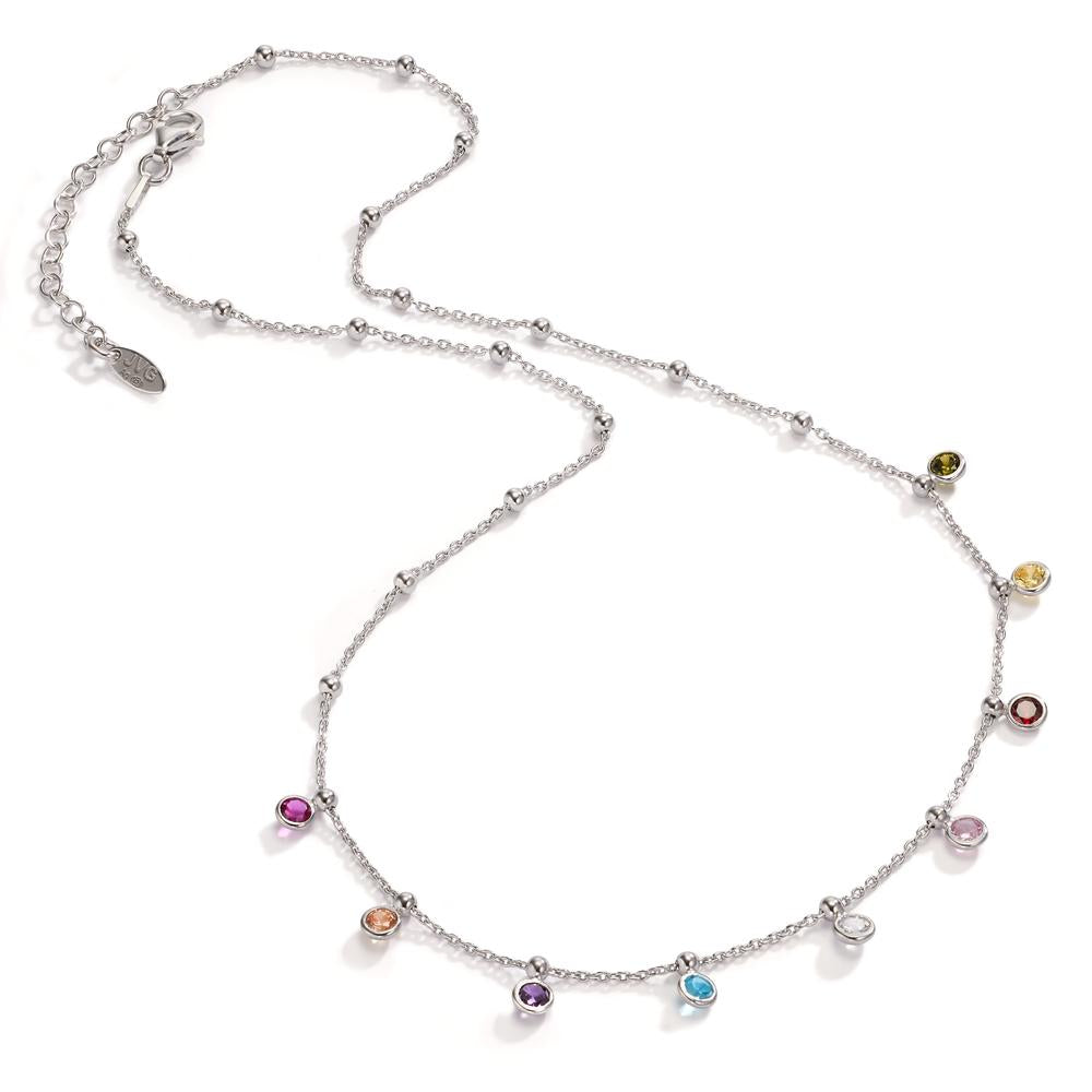 Collier Argent Zircone coloré, 9 Pierres Rhodié 40-45 cm