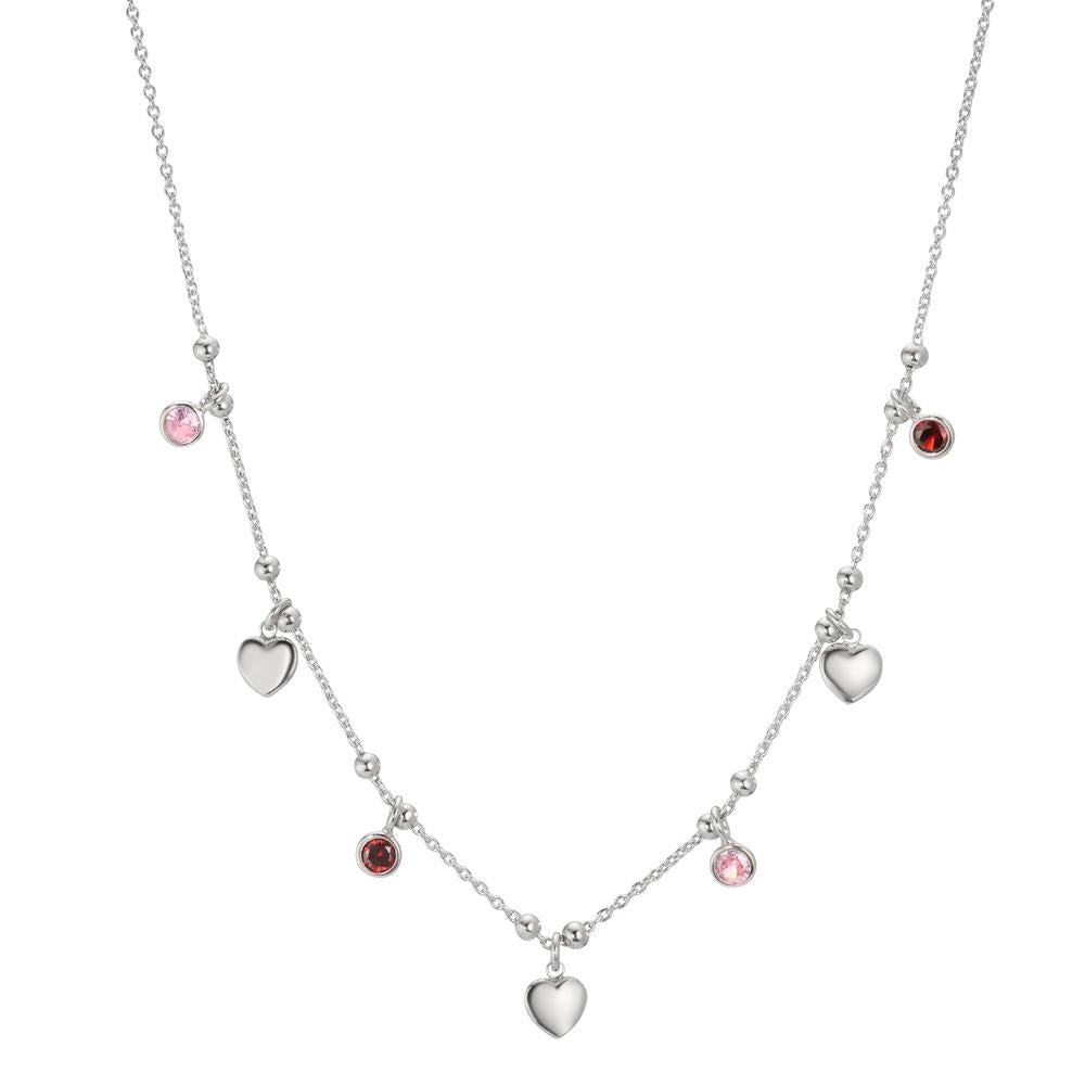 Collier Argent Zircone 4 Pierres Rhodié Coeur 40-45 cm