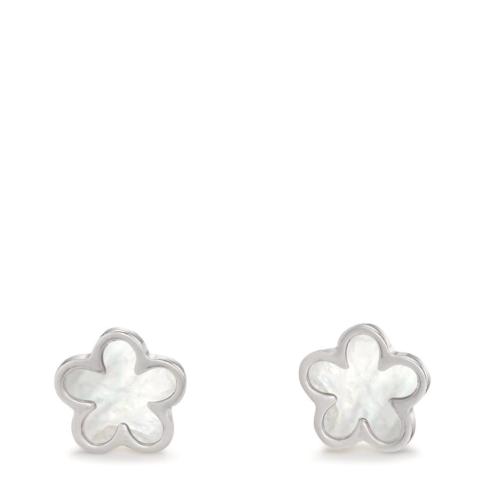 Clous d'oreilles Argent Rhodié nacre Fleur Ø8 mm