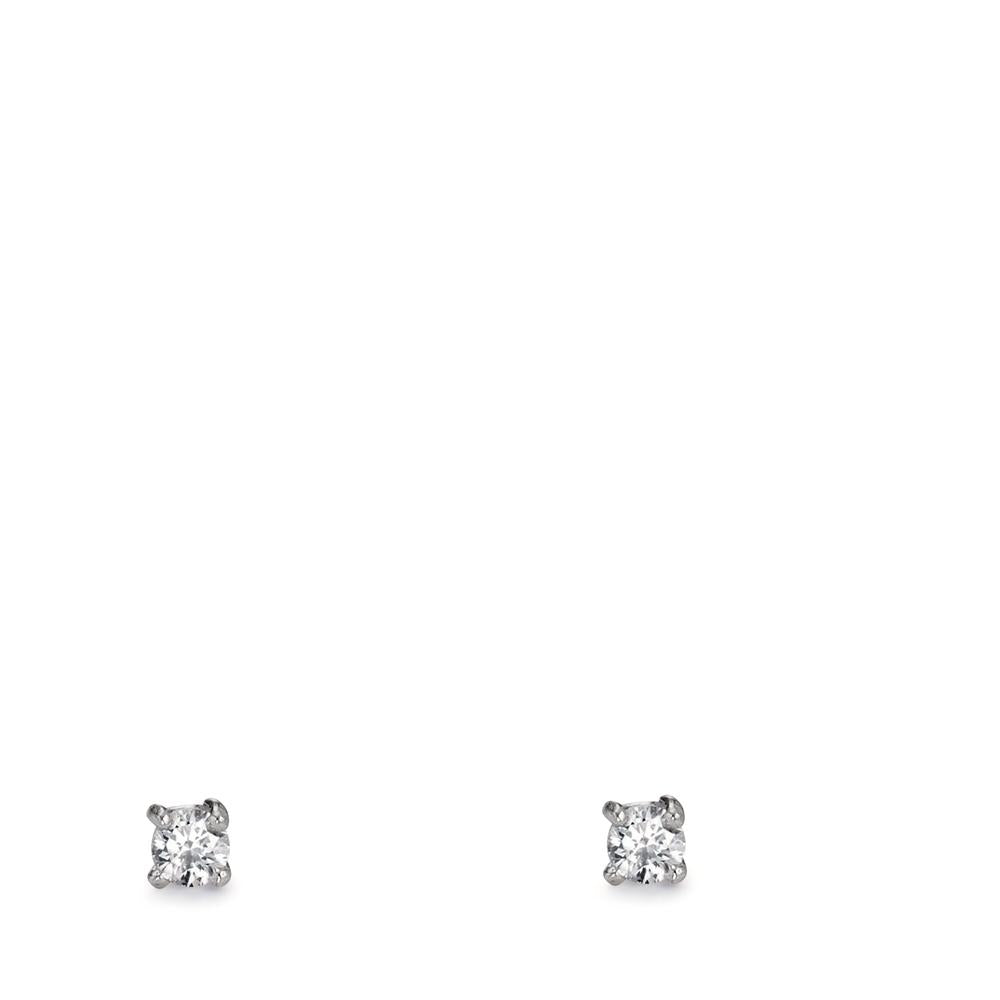 Stud earrings Silver Zirconia 2 Stones Rhodium plated Ø2 mm