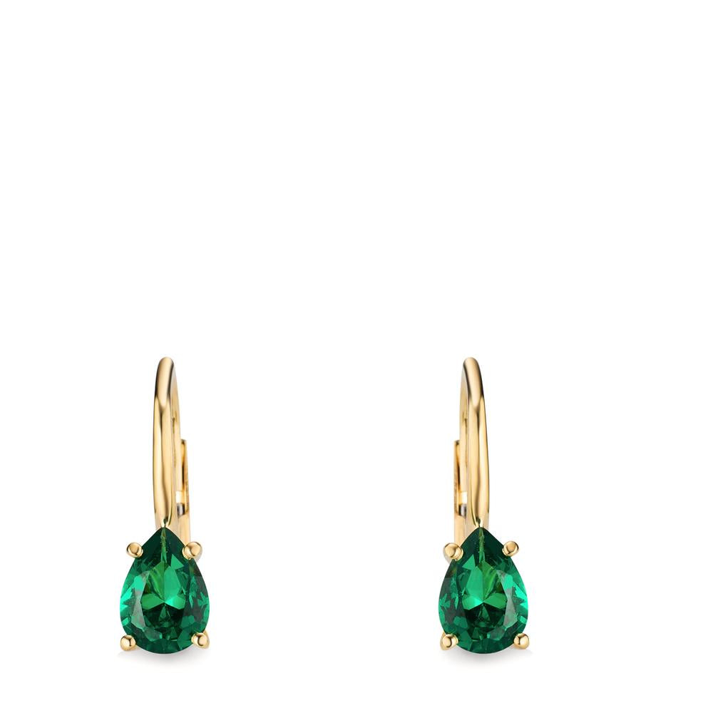 Pendientes Oro amarillo de 585/14 kt. Circonita verde, 2 piedras