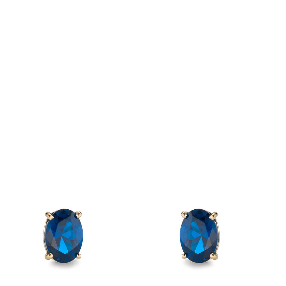 Stud earrings 14k Yellow Gold Zirconia Blue, 2 Stones