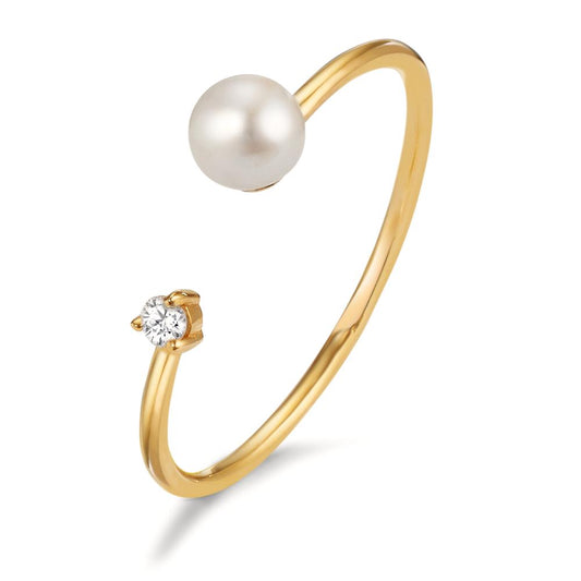 Fingerring 750/18 K Gelbgold Diamant 0.03 ct, w-si Süsswasserzuchtperle