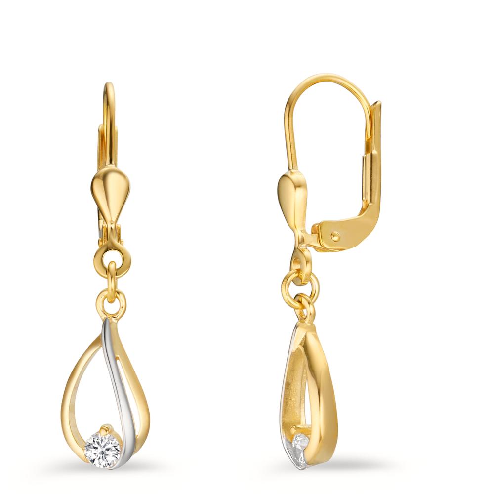 Pendant d'oreilles Or jaune 9K Zircone 2 Pierres Bicolore