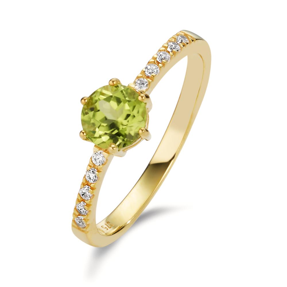 Ring 9k Yellow Gold Peridot, Zirconia 10 Stones