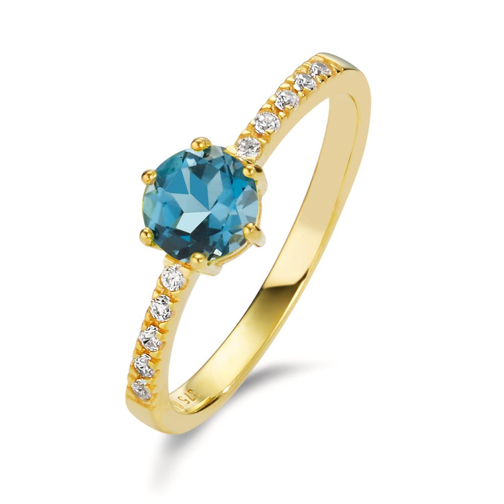 Fingerring 375/9 K Gelbgold London Blue Topas, Zirkonia 10 Steine