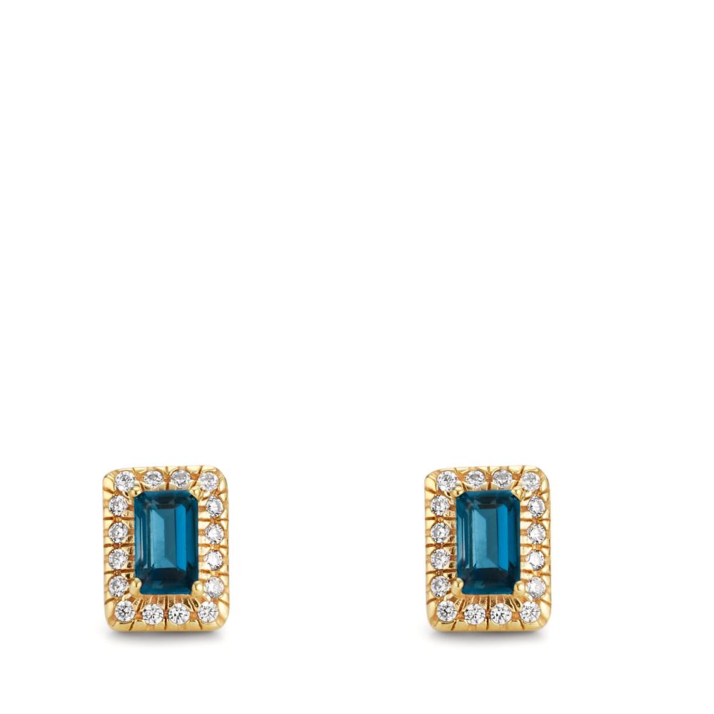 Pendientes Oro amarillo de 375/9K Topacio azul de Londres 2 piedras, Circonita 32 piedras