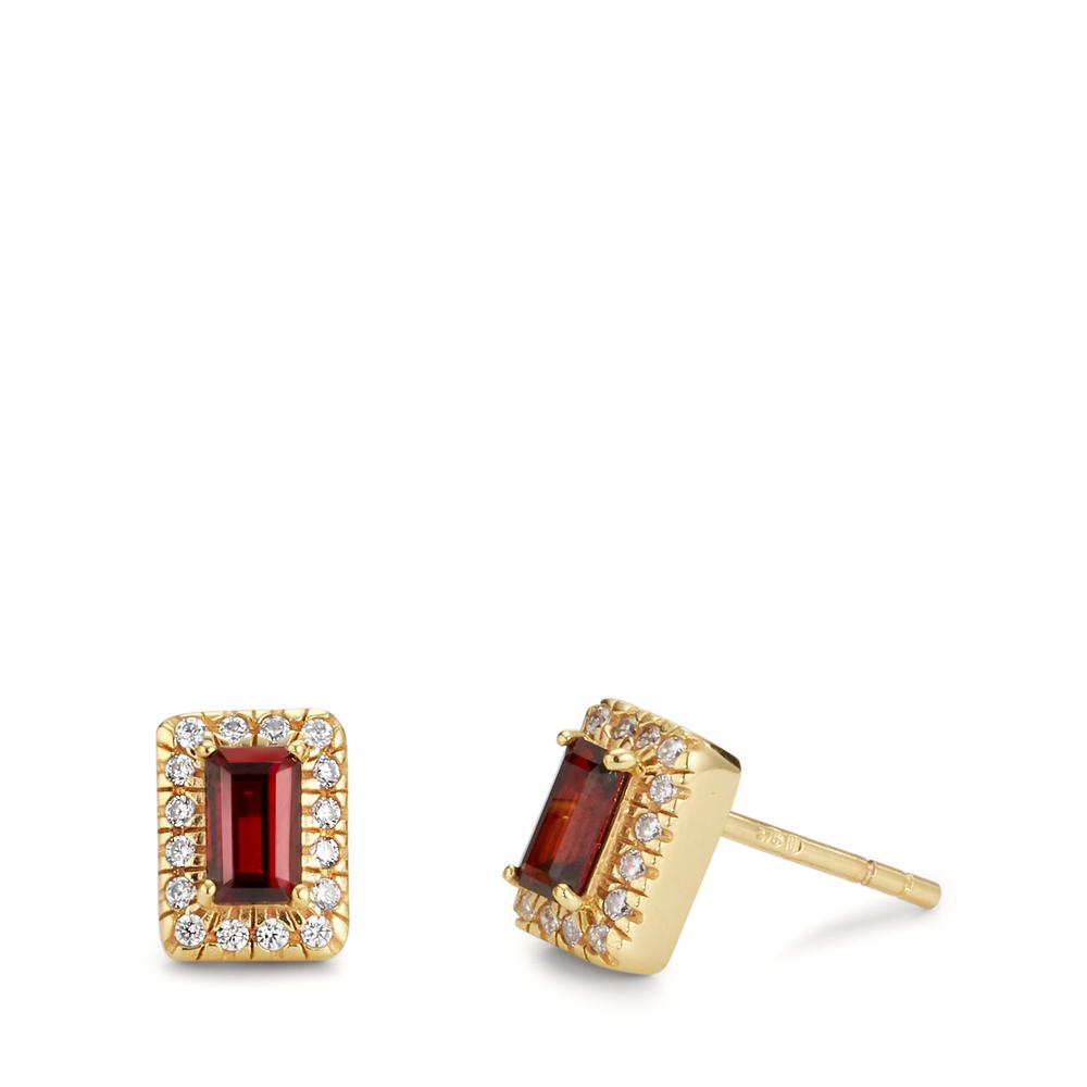 Stud earrings 9k Yellow Gold Garnet 2 Stones, Zirconia 32 Stones