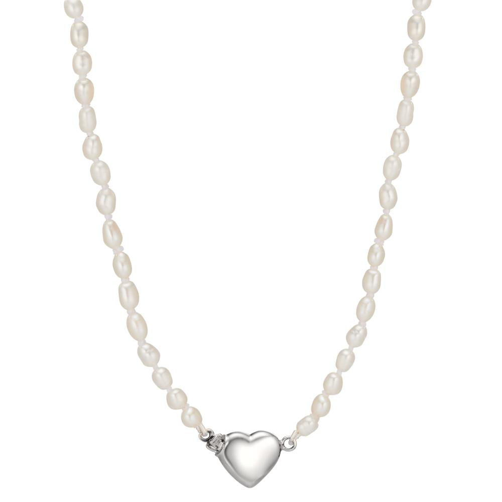 Collier Argent perle d'eau douce Coeur 43 cm