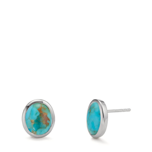 Clous d'oreilles Argent Turquoise 2 Pierres Rhodié