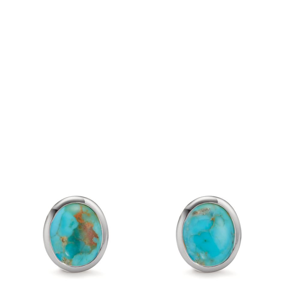 Clous d'oreilles Argent Turquoise 2 Pierres Rhodié