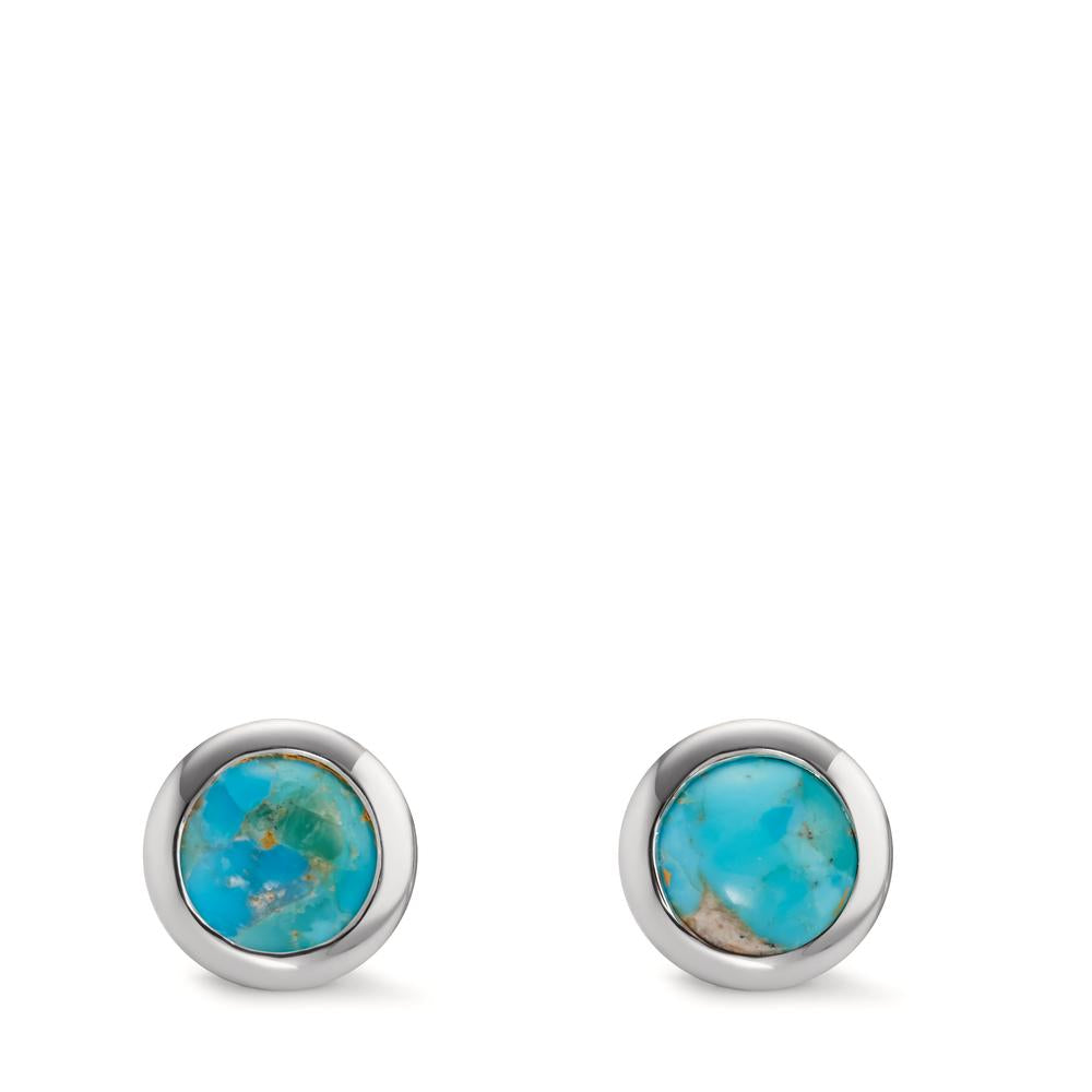 Clous d'oreilles Argent Turquoise 2 Pierres Rhodié Ø10 mm