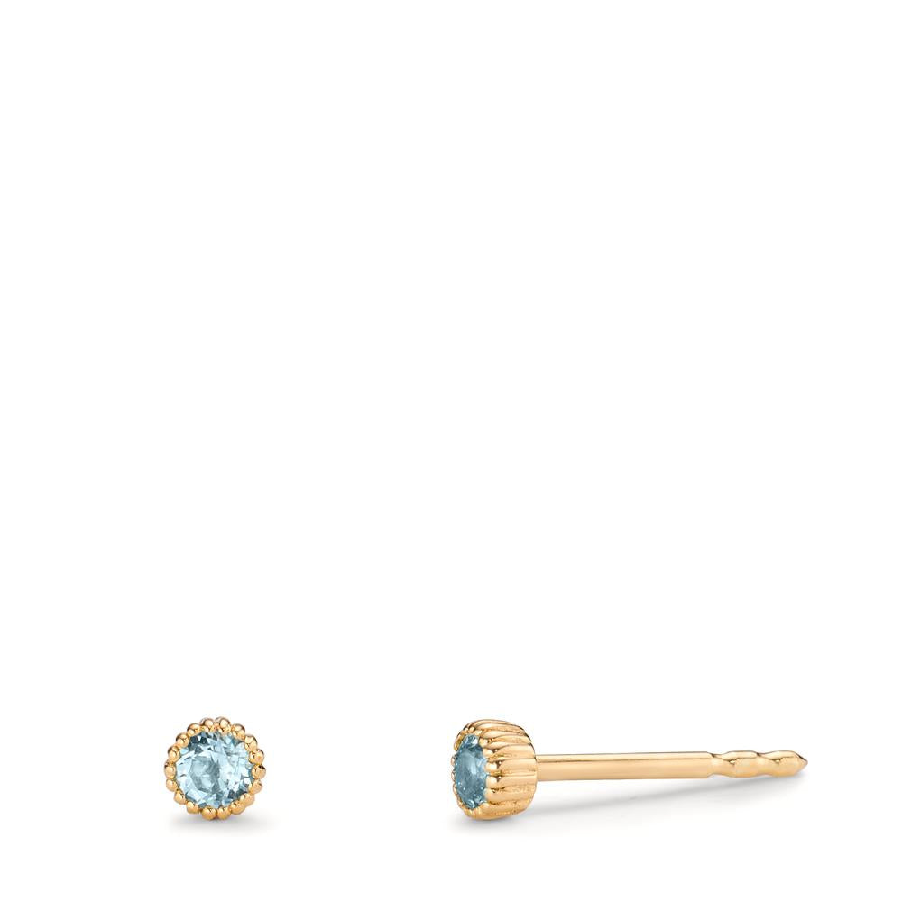 Stud earrings 14k Yellow Gold Topaz Blue, 0.16 ct, 2 Stones Ø3 mm