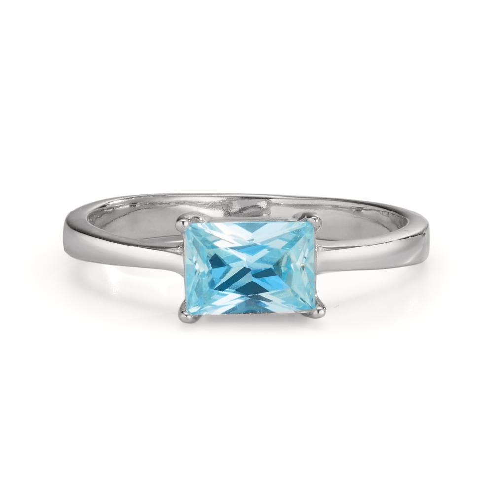 Bague Argent Zircone aqua Rhodié