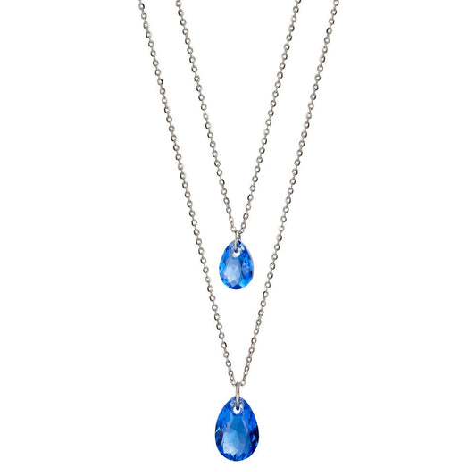 Collar Acero inoxidable Circonita azul, 2 piedras 40-44 cm