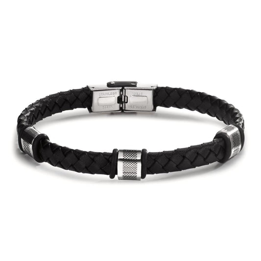 Bracelet Acier inoxydable, Cuir, Caoutchouc noir PVD 22 cm